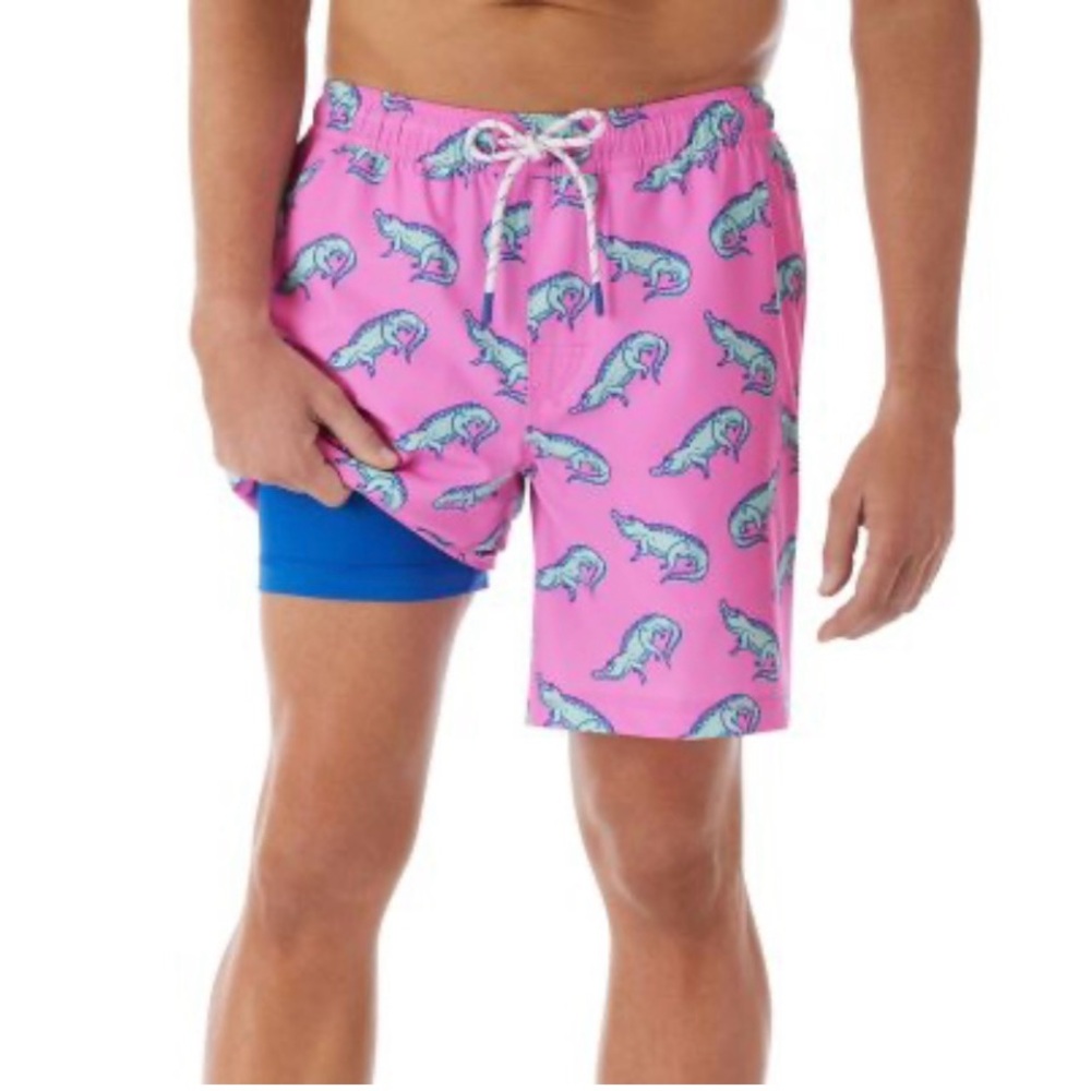 Pink Swim Resort Trunks With Alligators